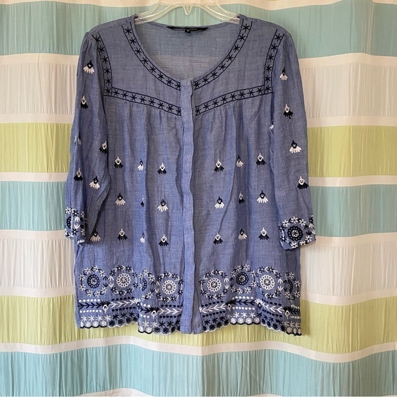 Walter Baker Boho Embroirded Floral Chambray Top Sz Small - Picture 7 of 7